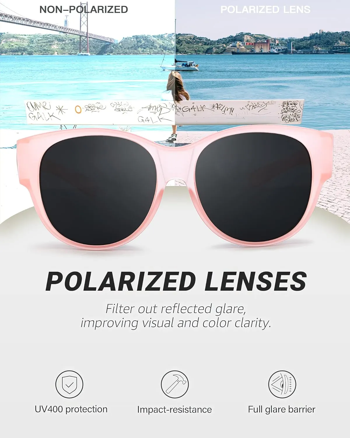 Polarized Fit Over Sunglasses for Women - Trendy Oversized Wear Over Glasses UV Protection for Driving IF5779