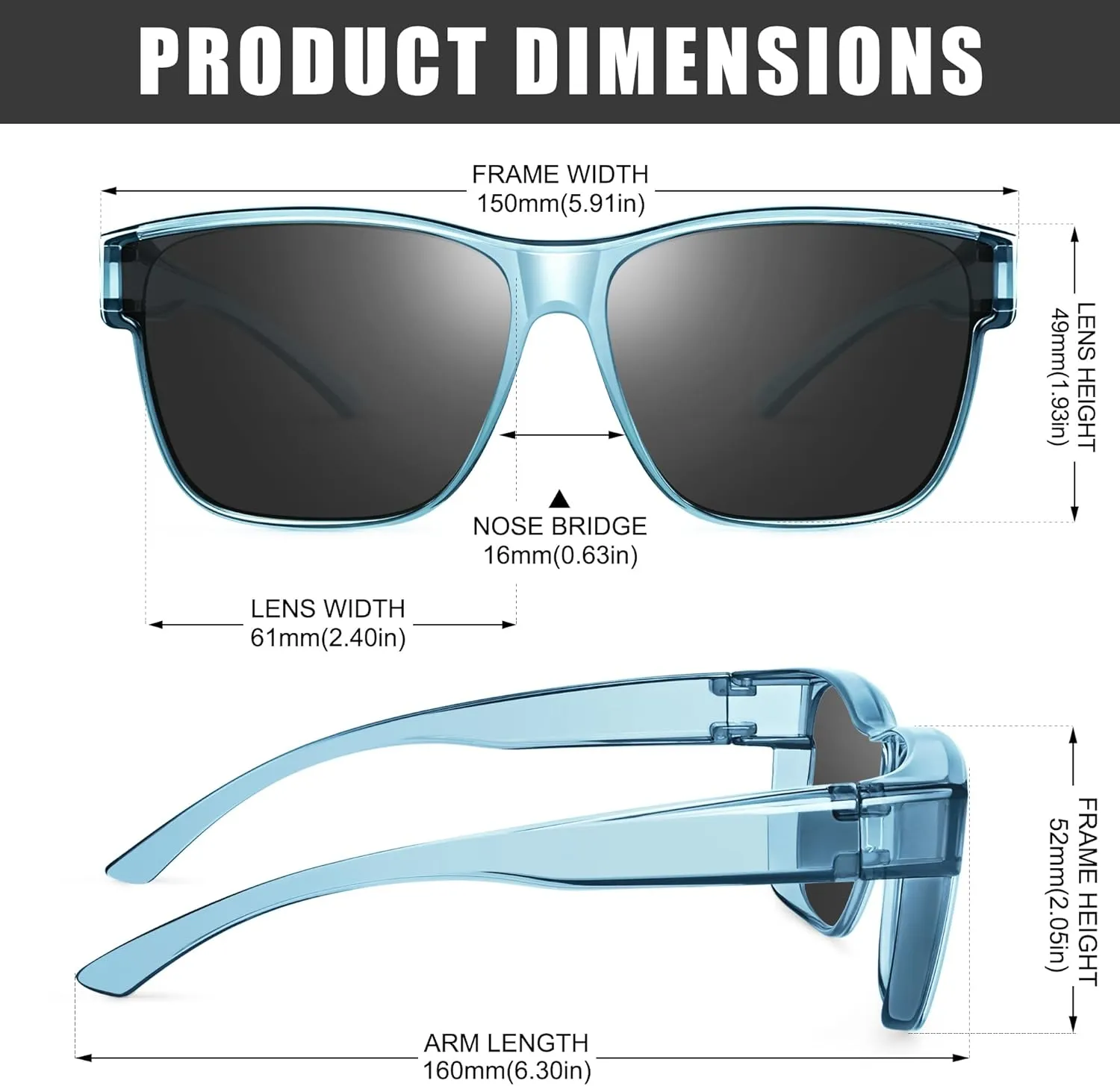 Polarized Sunglasses Fit Over Prescription Glasses for Men Women, Oversized Square Sunglasses, UV400 Protection