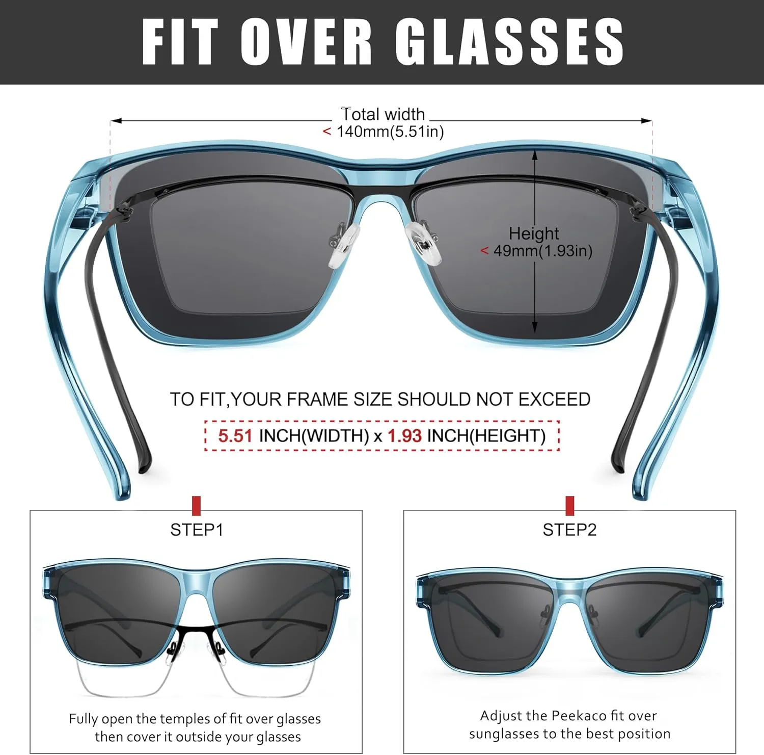Polarized Sunglasses Fit Over Prescription Glasses for Men Women, Oversized Square Sunglasses, UV400 Protection