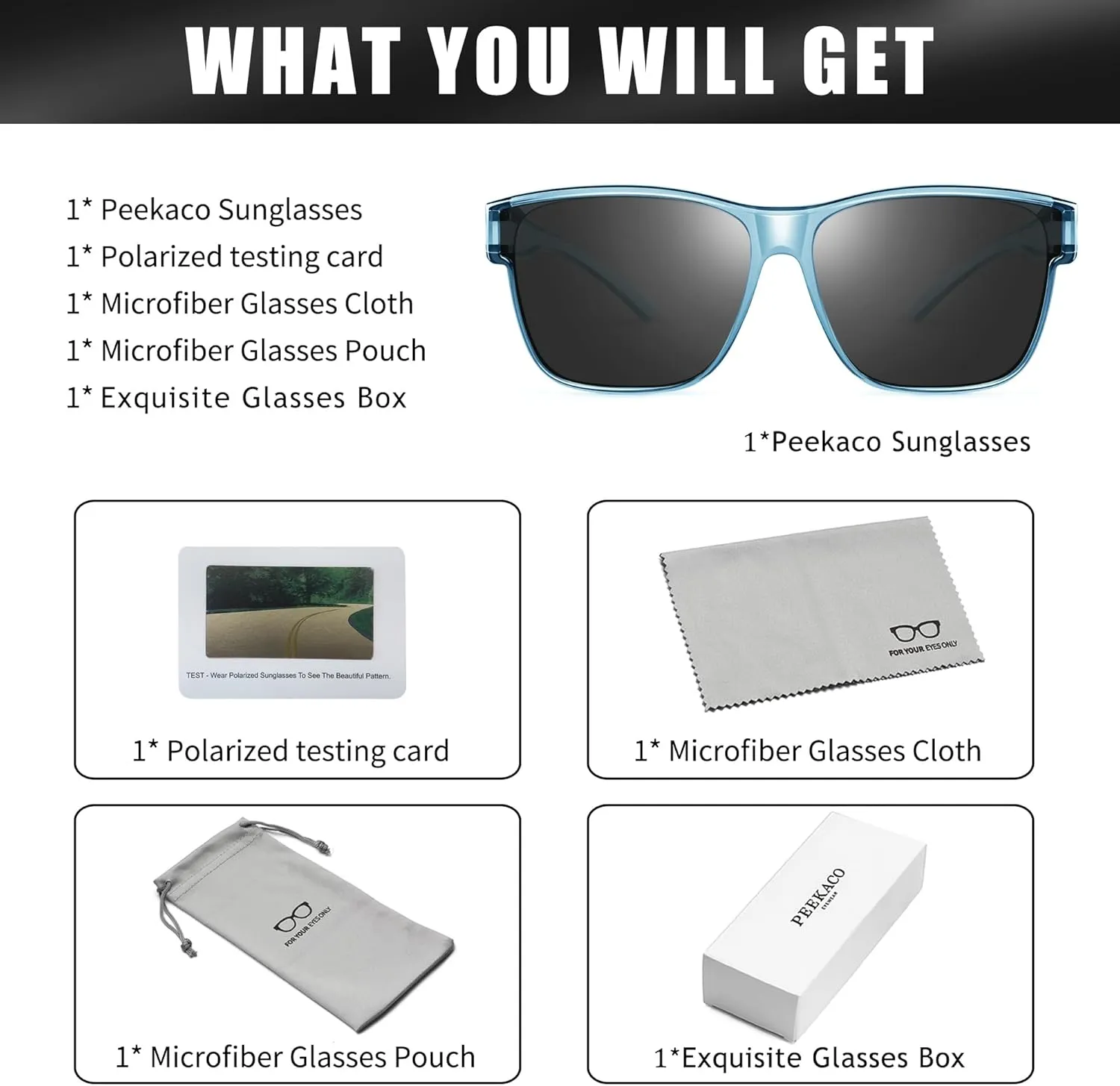 Polarized Sunglasses Fit Over Prescription Glasses for Men Women, Oversized Square Sunglasses, UV400 Protection