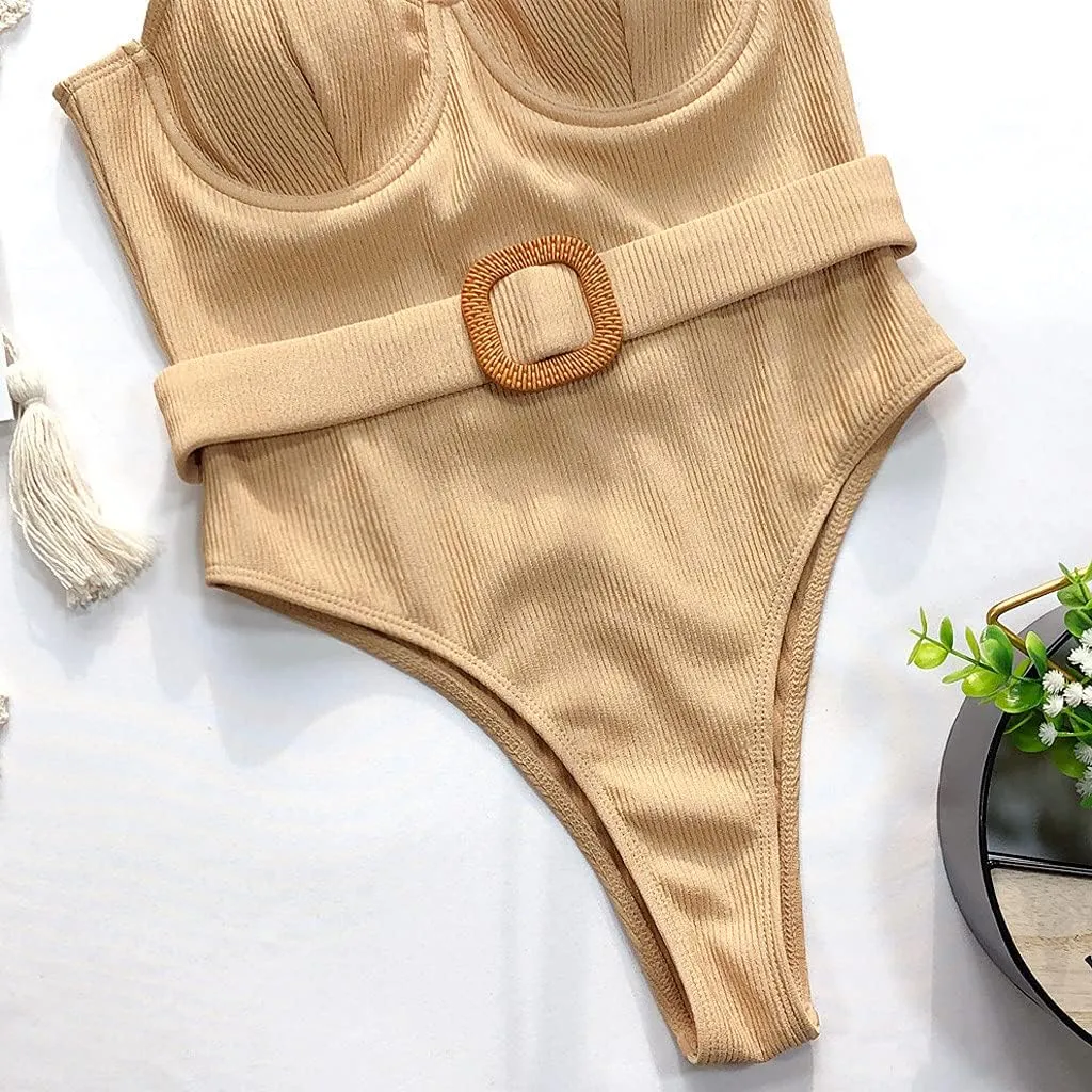 PTOLOCIF Women's One Piece Swimsuit Sports Adjustable Strap Bathing Suit Color Block Ribbed High Cut Swimsuit Ladies Swimwear