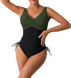 PTOLOCIF Womens One Piece Swimsuits Scoop Neck Cut Out Front Lace up Bathing Suit High Cut Monokini One Piece Swimsuit