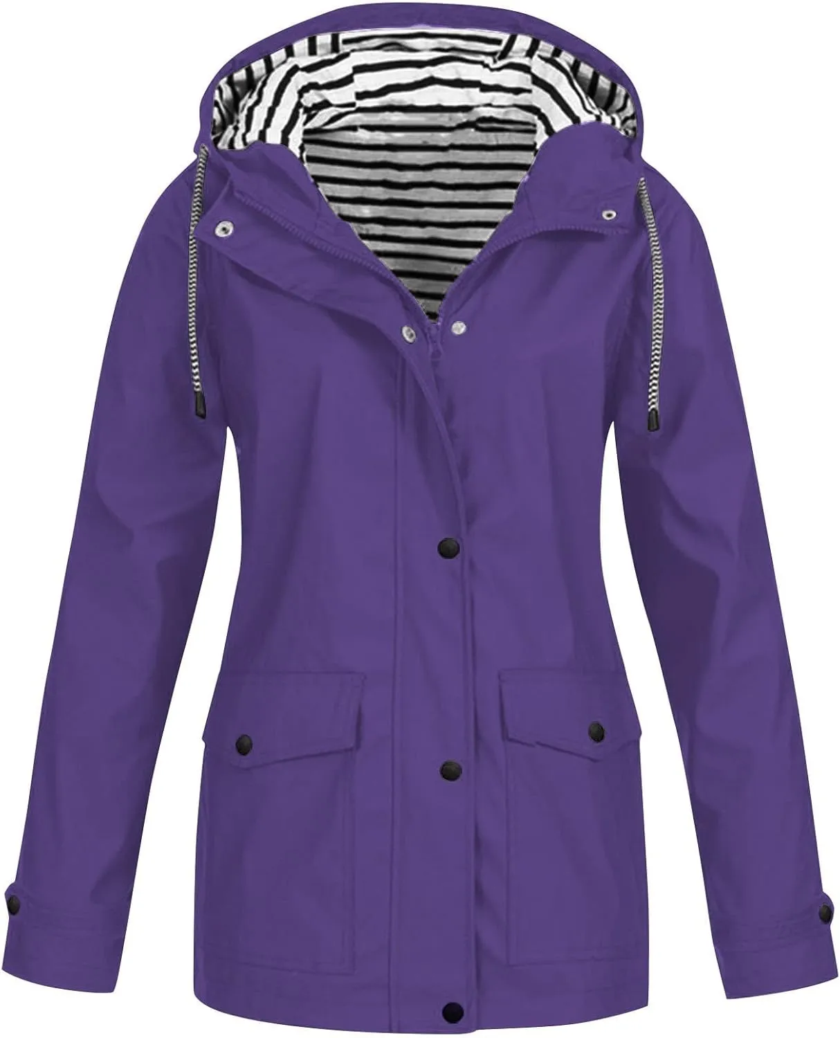 Rain Coats For Women Waterproof Lightweight Zip Up Packable Rain Jacket With Pockets Fall Winter Windbreaker With Hood