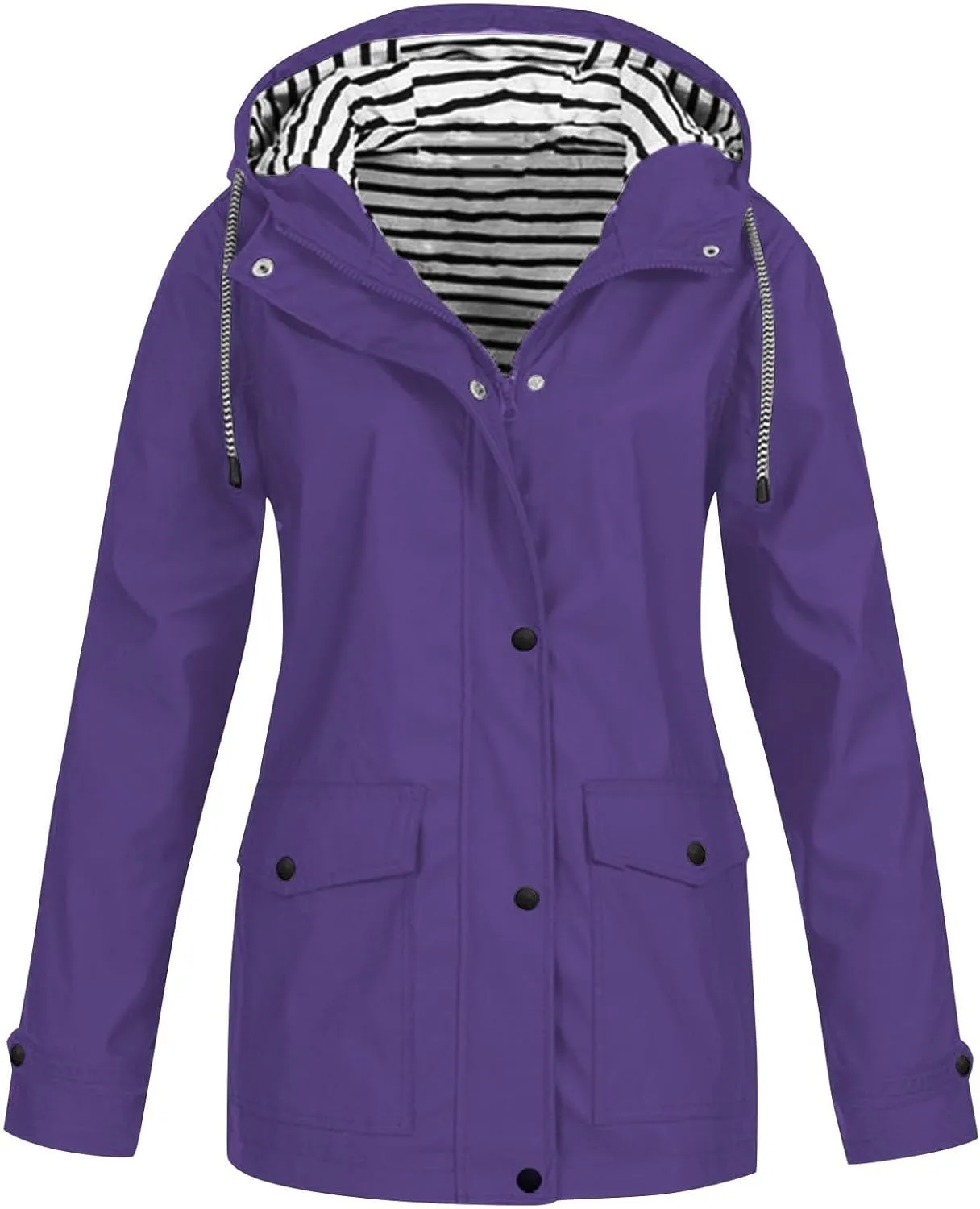 Rain Coats For Women Waterproof Lightweight Zip Up Packable Rain Jacket With Pockets Fall Winter Windbreaker With Hood