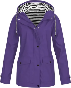 Rain Coats For Women Waterproof Lightweight Zip Up Packable Rain Jacket With Pockets Fall Winter Windbreaker With Hood