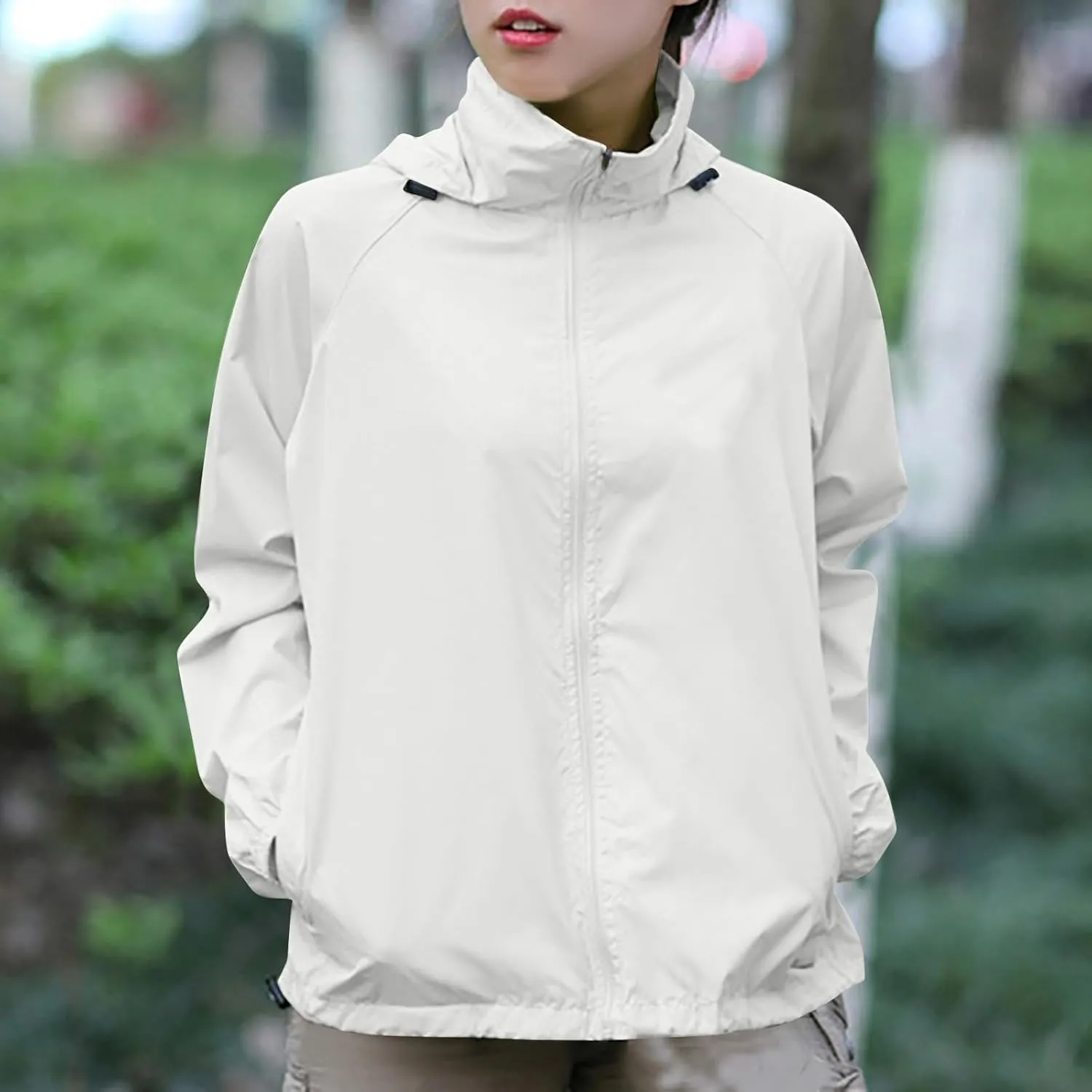 Rain Jacket for Women Lightweight Waterproof Raincoat Windbreaker Zip Up Jackets Outdoor Hooded Trench Coats