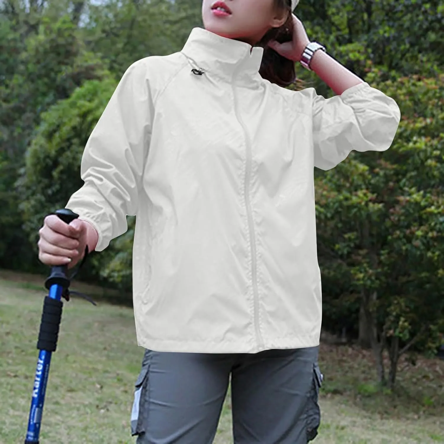 Rain Jacket for Women Lightweight Waterproof Raincoat Windbreaker Zip Up Jackets Outdoor Hooded Trench Coats