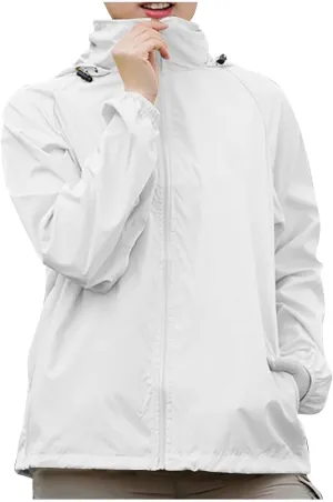Rain Jacket for Women Lightweight Waterproof Raincoat Windbreaker Zip Up Jackets Outdoor Hooded Trench Coats