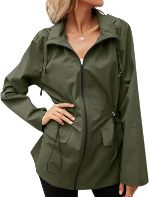 Rain Jacket Women Waterproof Raincoat Lightweight Rain Coats Hooded Windbreaker with Pocket for Outdoor Hiking Travel