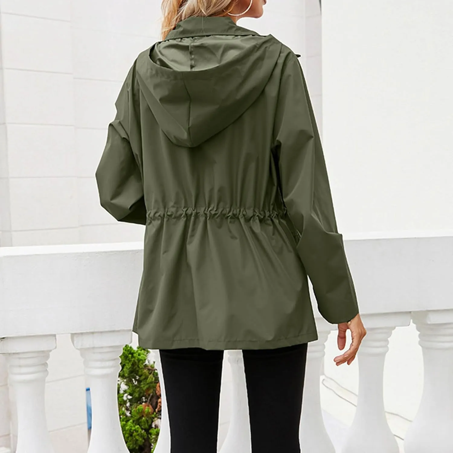 Rain Jacket Women Waterproof Raincoat Lightweight Rain Coats Hooded Windbreaker with Pocket for Outdoor Hiking Travel
