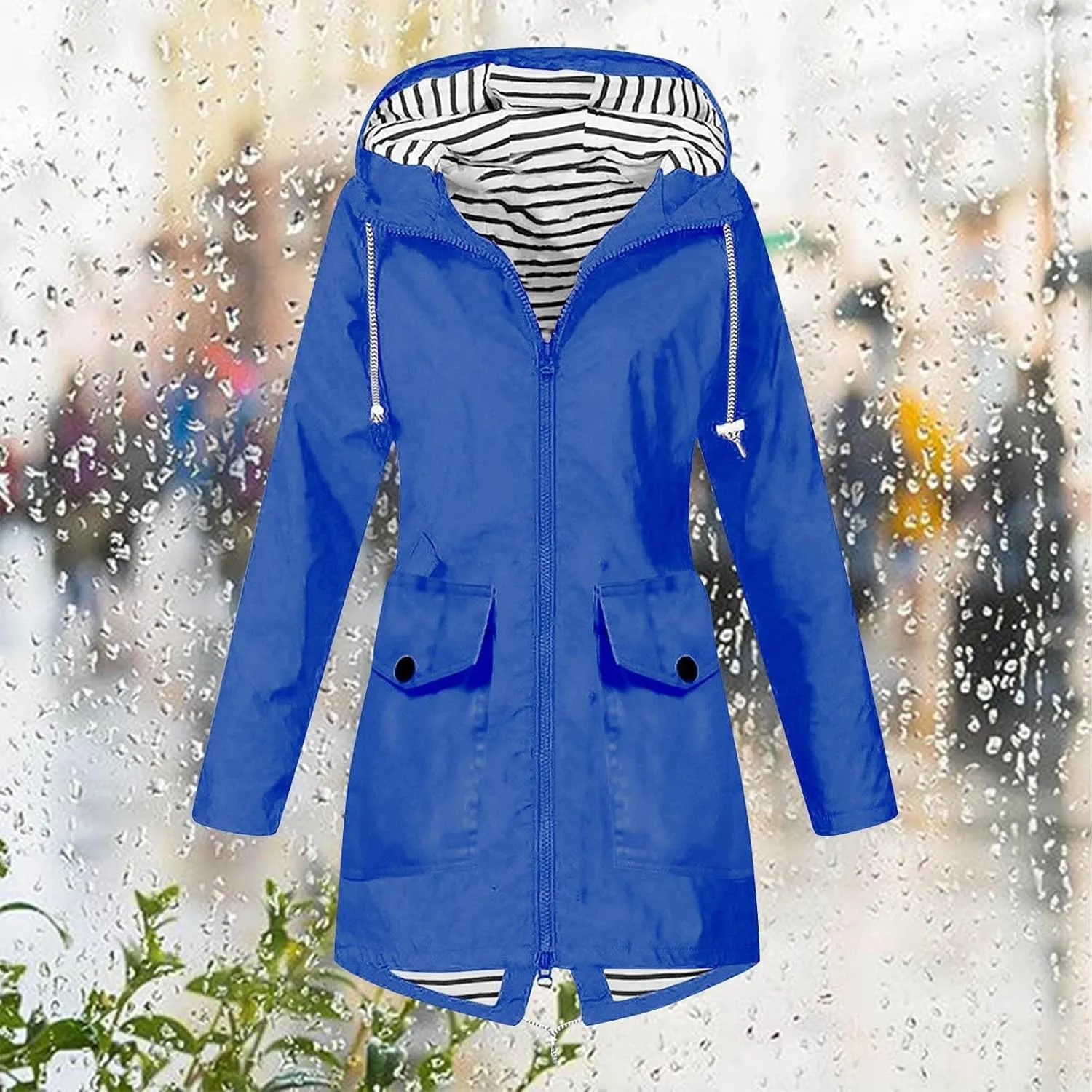 Rain Jacket Womens Waterproof with Hood Lightweight Packable Raincoat for Hiking Outdoor Windbreaker with Pockets
