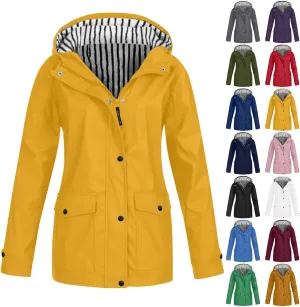 Rain Jackets for Women Waterproof Outdoor Hiking Raincoat Plus Size Lightweight Windbreaker Casual Hooded Jackets