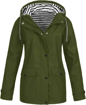 Raincoat For Women Waterproof Baggy Zip Up Lightweight Jacket With Pocket Fall Winter Windbreaker With Hood Solid 2024