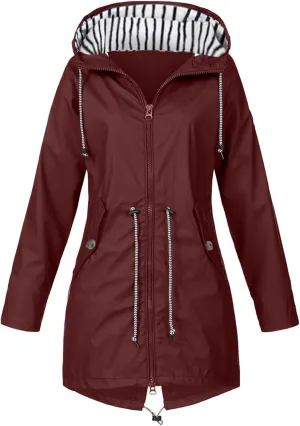 Raincoat Women Waterproof Long Hooded Trench Coats Lined Windbreaker Travel Jacket S-XXL