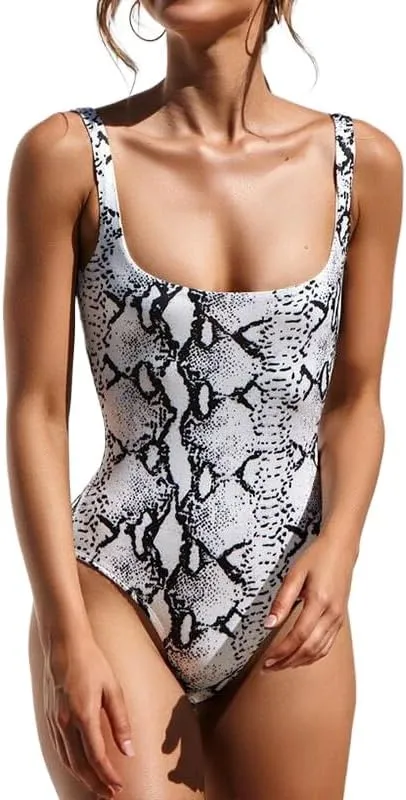 RanRui Leopard Backless Scoop Neck High Cut One-Piece Swimsuit for Women  Tummy Control, Sexy High-Cut Bathing Suit
