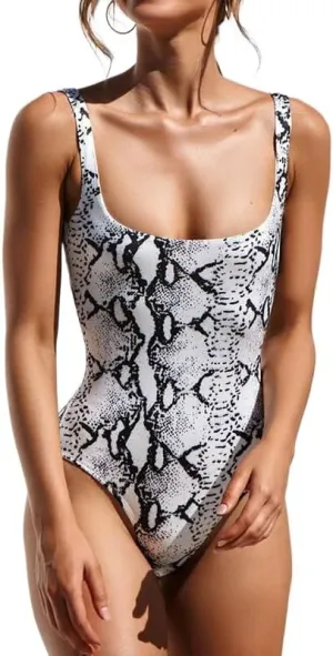 RanRui Leopard Backless Scoop Neck High Cut One-Piece Swimsuit for Women  Tummy Control, Sexy High-Cut Bathing Suit
