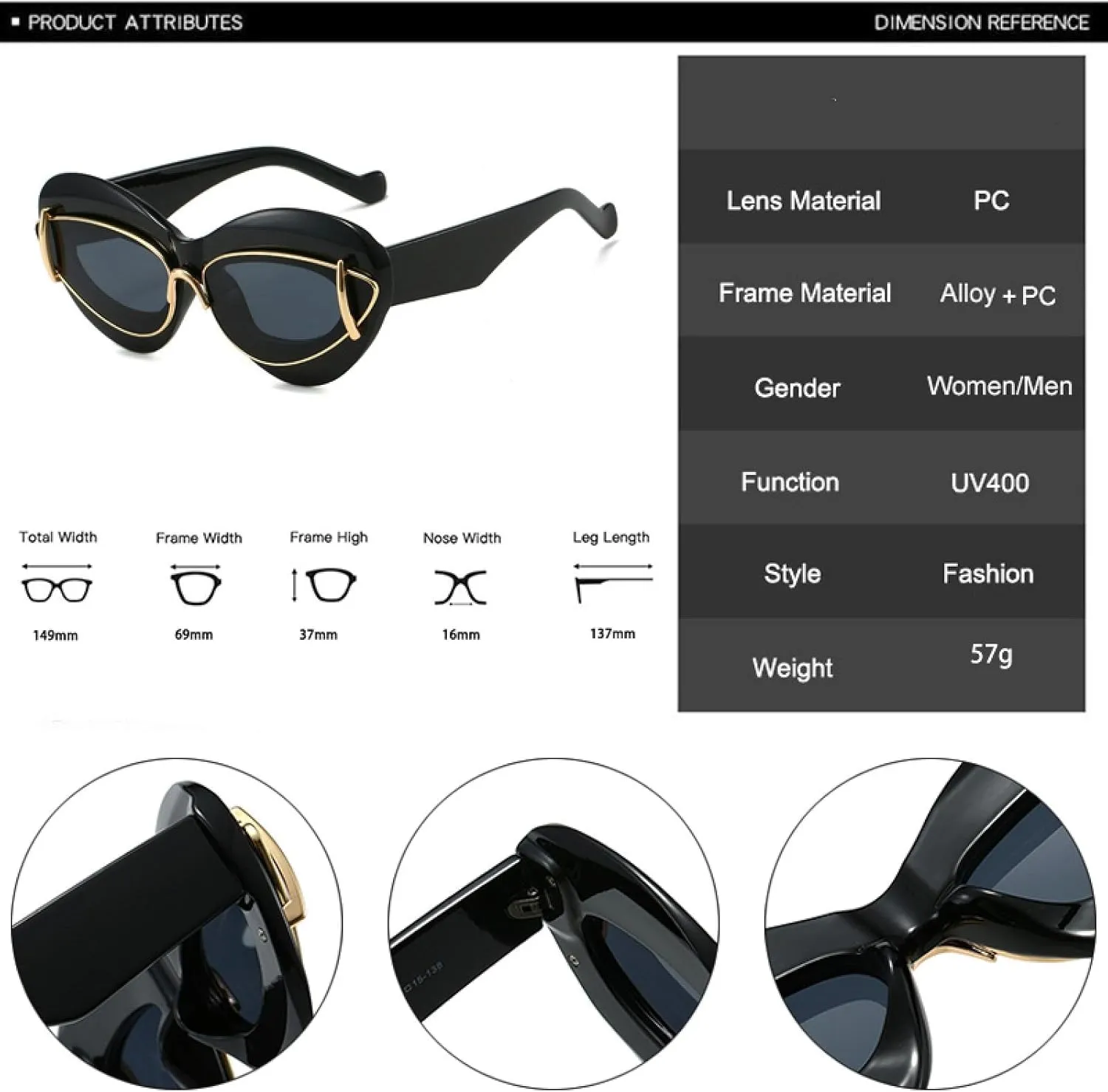 Retro Oversized Cat Eye Women Sunglasses Fashion Men Unique Lens Uv400