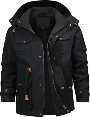 RTRDE Mens Coat Winter Jacket Military Tactial Fleece Lined Thick Work Coats Warm Cargo Hooded Jackets Coat, XL-4XL