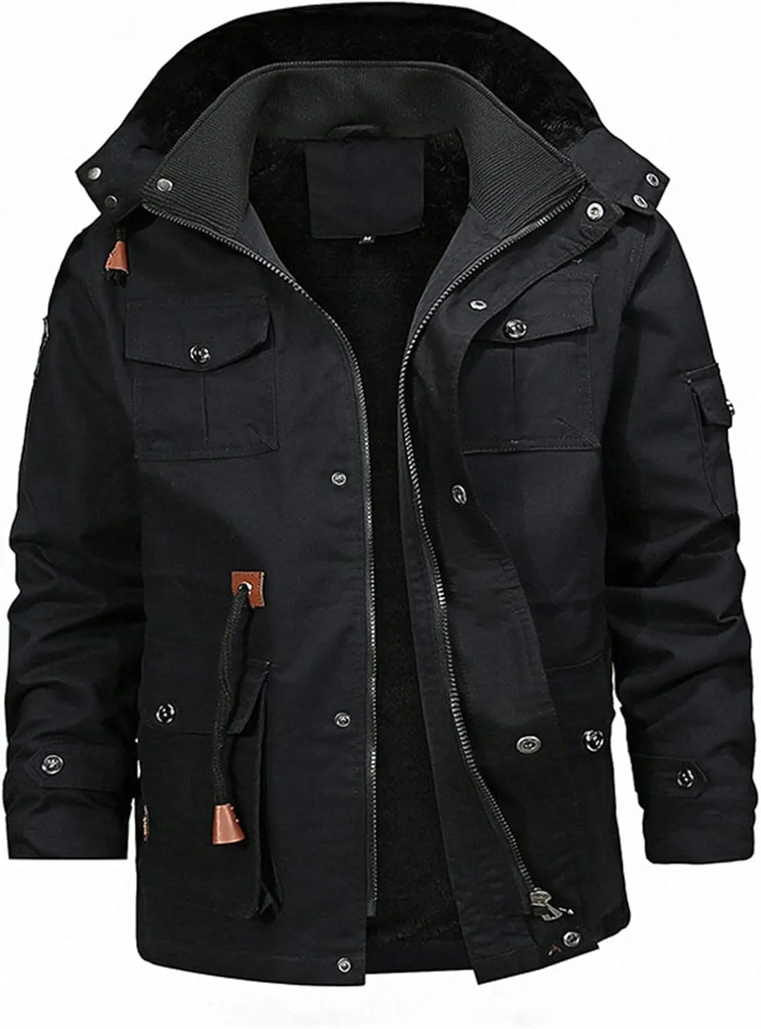 RTRDE Mens Coat Winter Jacket Military Tactial Fleece Lined Thick Work Coats Warm Cargo Hooded Jackets Coat, XL-4XL