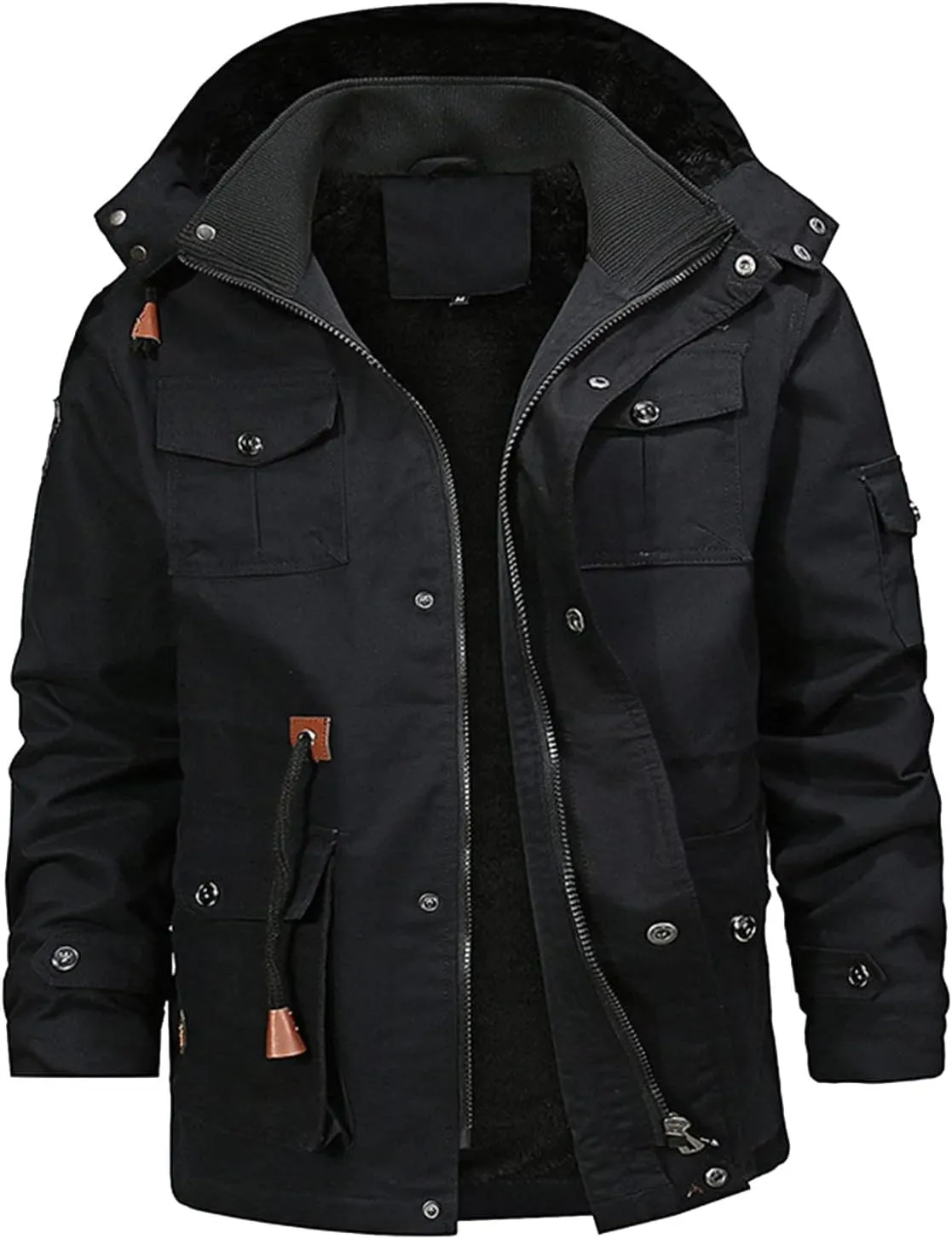 RTRDE Mens Coat Winter Jacket Military Tactial Fleece Lined Thick Work Coats Warm Cargo Hooded Jackets Coat, XL-4XL