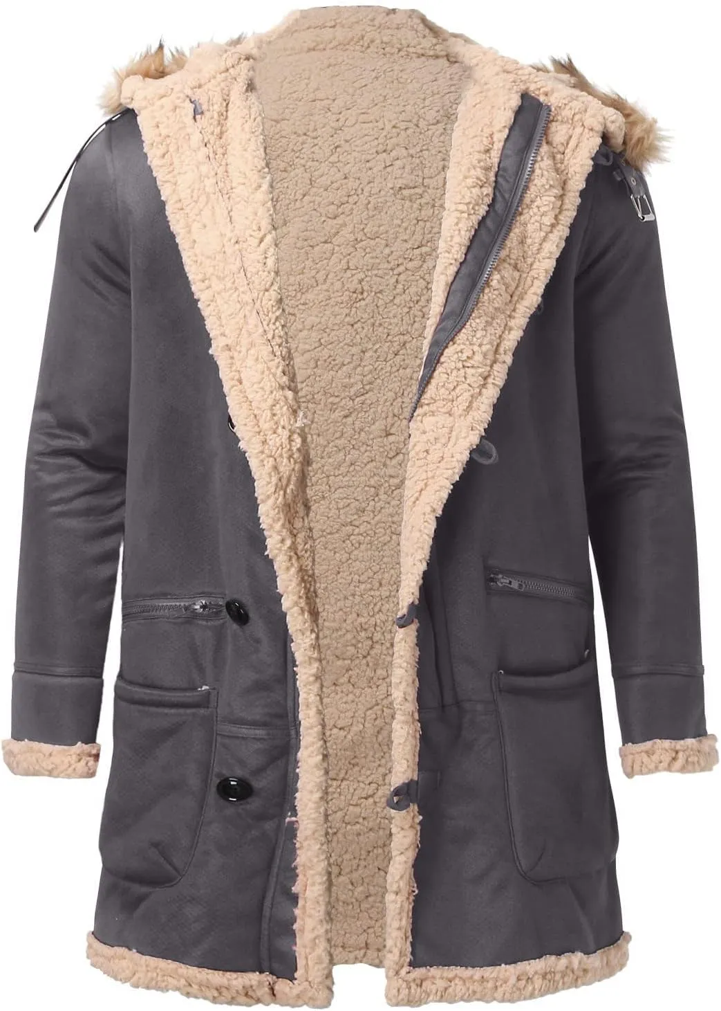 RTRDE Men's Coats Trench Coat Sherpa Fleece Lined Pea Coat Winter Warm Long Jacket Coats, M-3XL