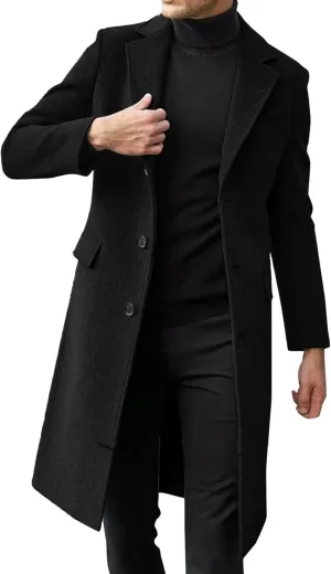 RTRDE Men's Trench & Rain Coats Oversized Notched Long Jacket Coat Single Breasted Lapel Winter Coat, XL-4XL