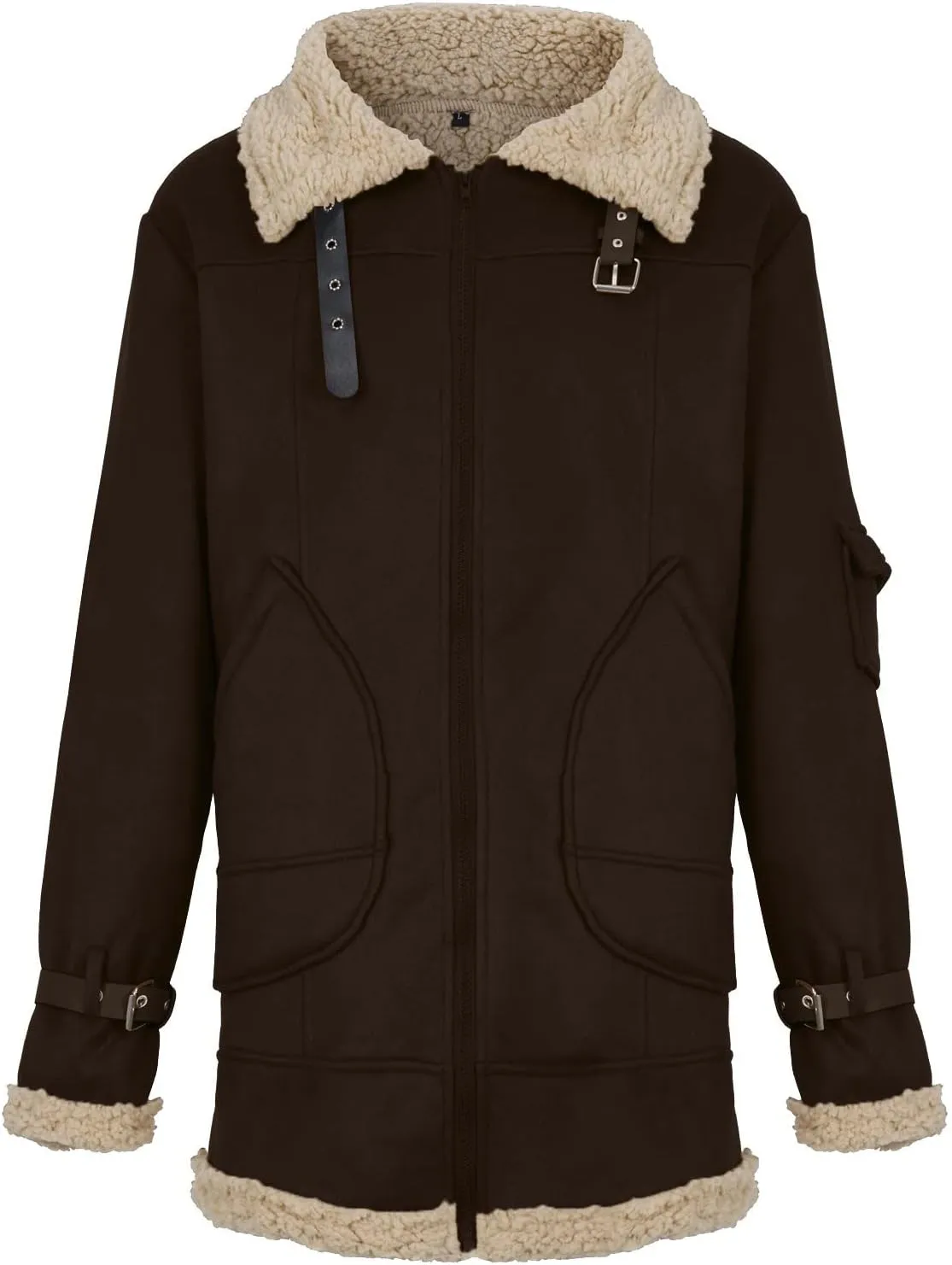 RTRDE Men's Winter Trench Coat Sherpa Lined Lapel Coat Long Jacket Outwear Coat Men, M-5XL