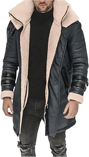 RTRDE Men's Winter Trench Coat Sherpa Lined Lapel Coat Long Jacket Outwear Coat Men, M-5XL