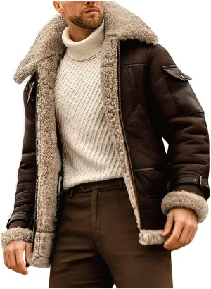 RTRDE Men's Winter Trench Coat Sherpa Lined Lapel Coat Long Jacket Outwear Coat Men, M-5XL