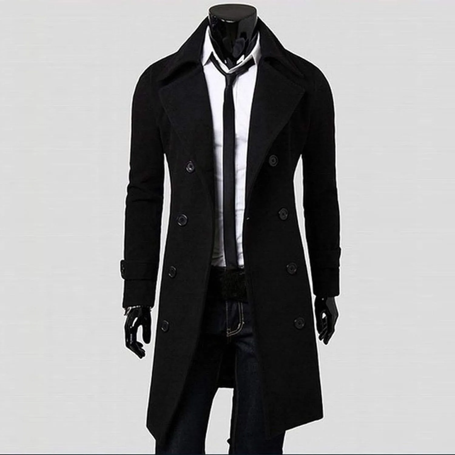 RTRDE Men's Winter Trench Coats Notched Lapel Double Breasted Long Jacket Overcoat Pea Coats Fashion, M-3XL