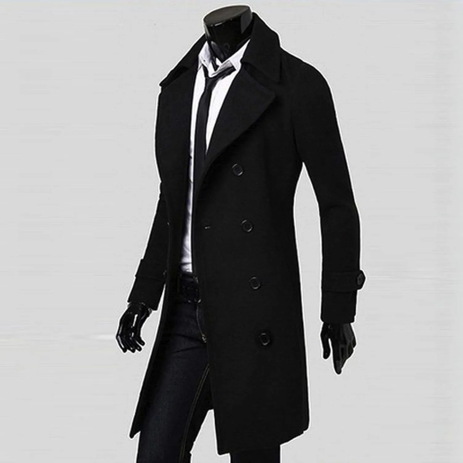 RTRDE Men's Winter Trench Coats Notched Lapel Double Breasted Long Jacket Overcoat Pea Coats Fashion, M-3XL