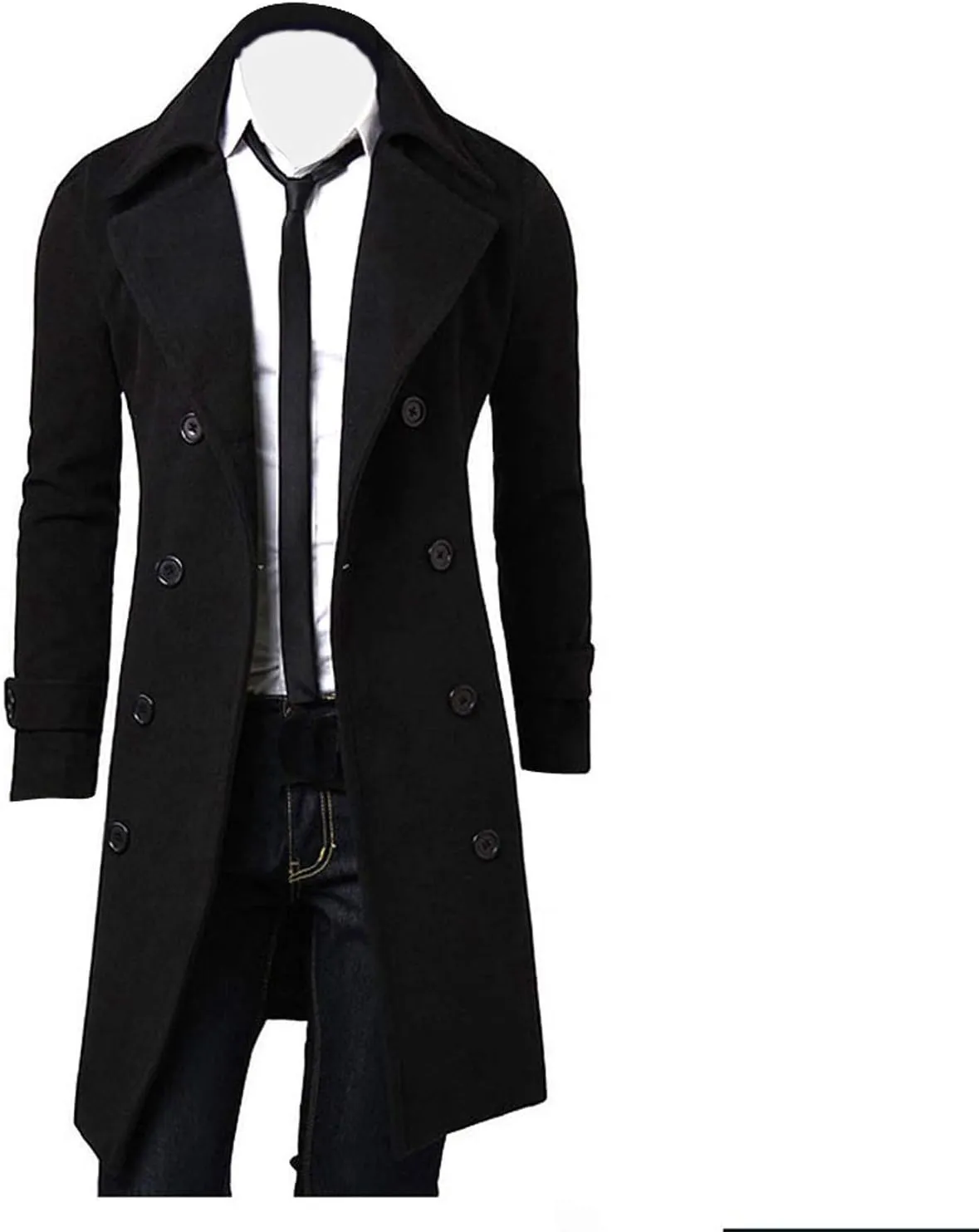 RTRDE Men's Winter Trench Coats Notched Lapel Double Breasted Long Jacket Overcoat Pea Coats Fashion, M-3XL