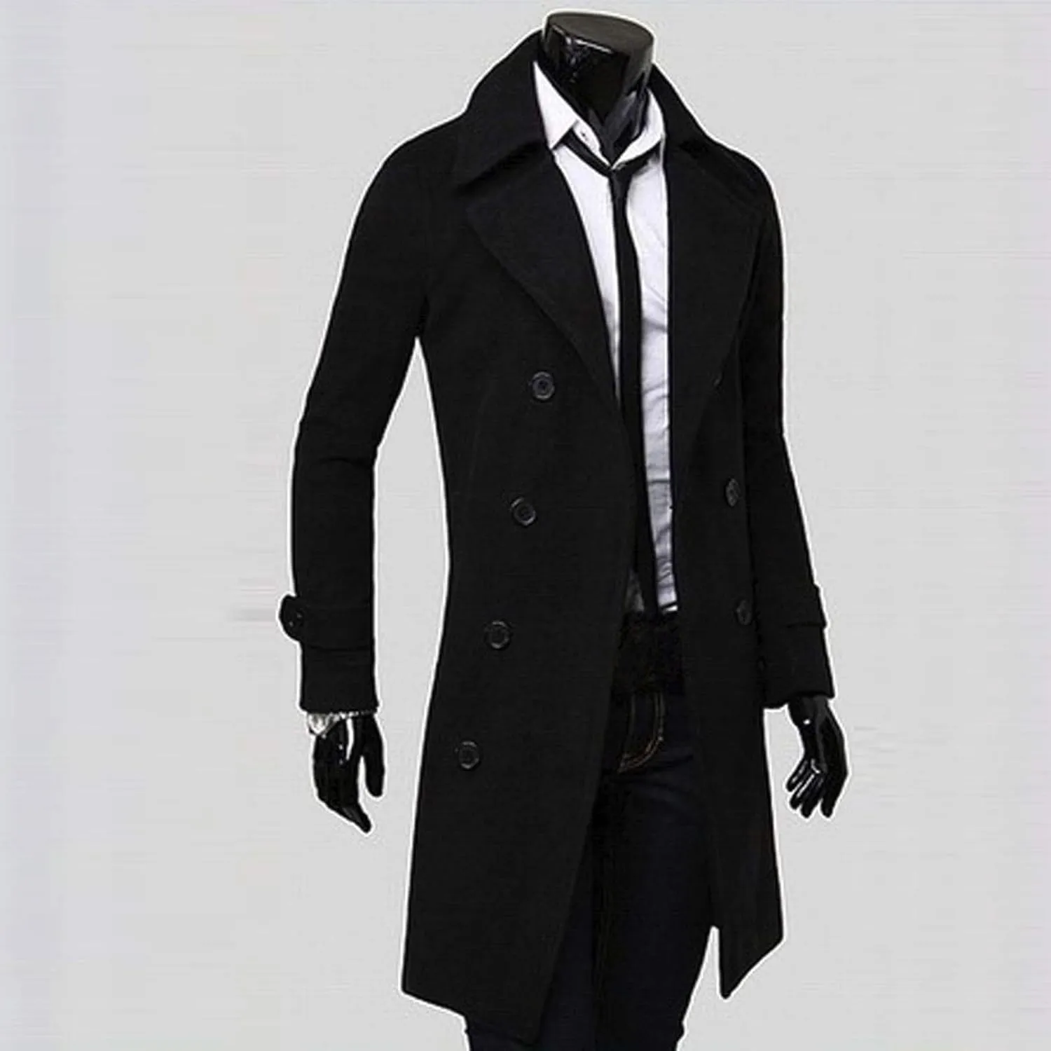 RTRDE Men's Winter Trench Coats Notched Lapel Double Breasted Long Jacket Overcoat Pea Coats Fashion, M-3XL