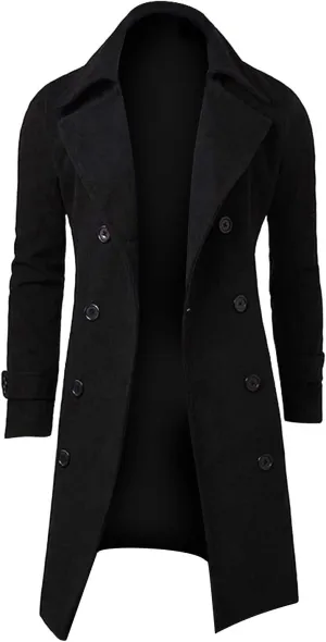 RTRDE Men's Winter Trench Coats Notched Lapel Double Breasted Long Jacket Overcoat Pea Coats Fashion, M-3XL