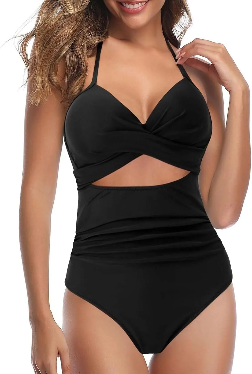 Rvidbe Womens One-Piece Swimsuit Ruched Tummy Control High Cut Backless V Neck Bathing Suits Swimwear Sexy One-Piece Swimsuit for Women Tummy Control Swimsuits for Women 1 Piece Swimsuit