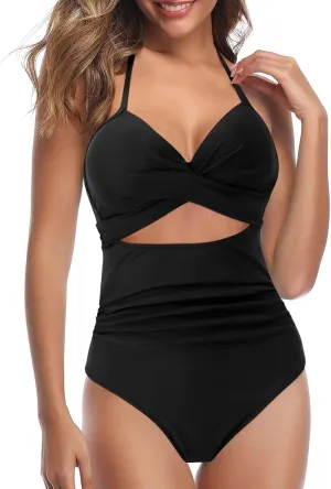 Rvidbe Womens One-Piece Swimsuit Ruched Tummy Control High Cut Backless V Neck Bathing Suits Swimwear Sexy One-Piece Swimsuit for Women Tummy Control Swimsuits for Women 1 Piece Swimsuit