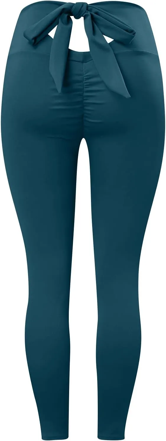 Seamless Shaping Workout Leggings for Women Butt Lifting High Waist Compression Yoga Pant Stretch Bow Tie Ankle Length Tights