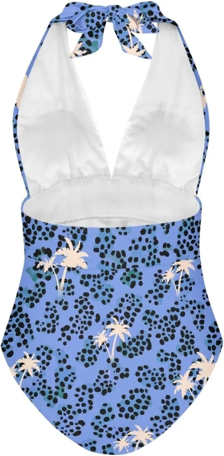 Sexy One Piece Bathing Suit for Women Tummy Control High Cut One Piece Swimsuit Womens Halter V Neck Swim Suit