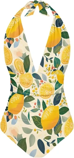 Sexy One Piece Bathing Suit for Women Tummy Control High Cut One Piece Swimsuit Womens Halter V Neck Swim Suit