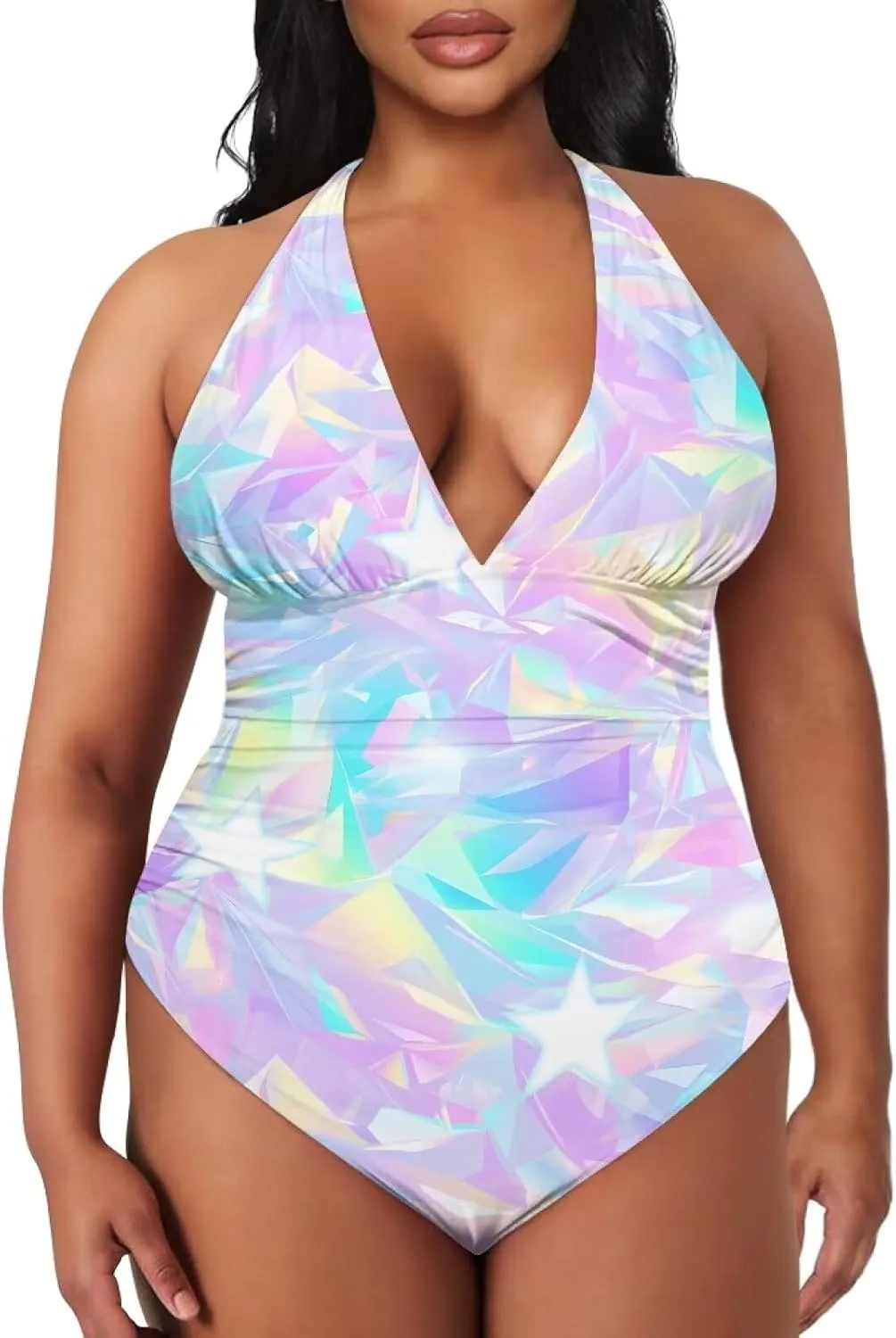Sexy One Piece Bathing Suit for Women Tummy Control High Cut One Piece Swimsuit Womens Halter V Neck Swim Suit