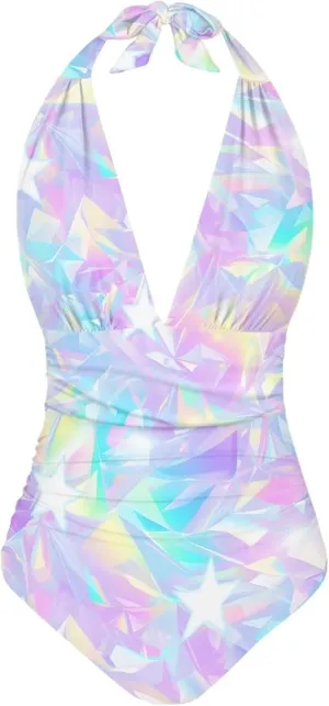 Sexy One Piece Bathing Suit for Women Tummy Control High Cut One Piece Swimsuit Womens Halter V Neck Swim Suit