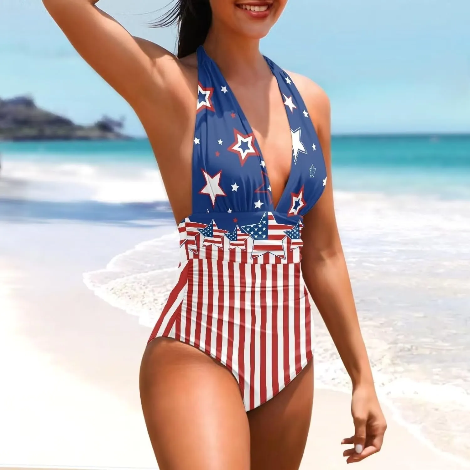 Sexy One Piece Bathing Suit for Women Tummy Control High Cut One Piece Swimsuit Womens Halter V Neck Swim Suit