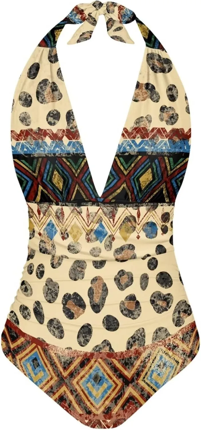 Sexy One Piece Bathing Suit for Women Tummy Control High Cut One Piece Swimsuit Womens Halter V Neck Swim Suit