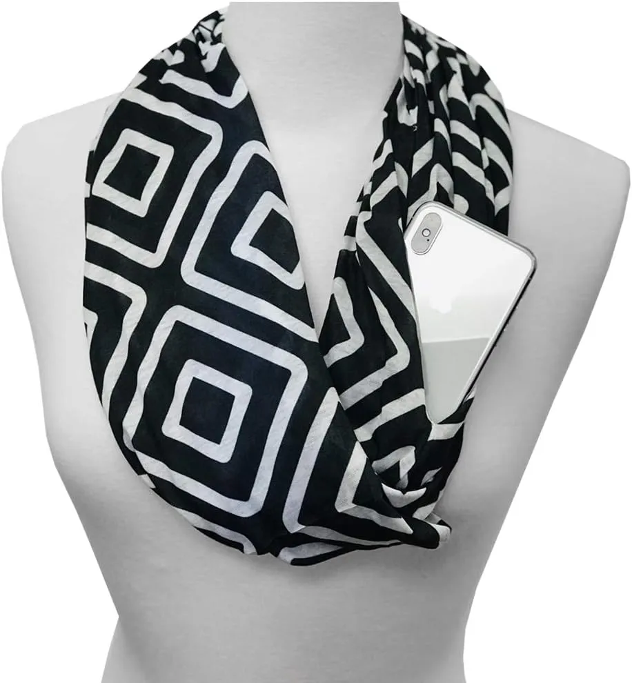 Shop Women's Infinity Scarf with Zipper Pocket, Geometric Pattern