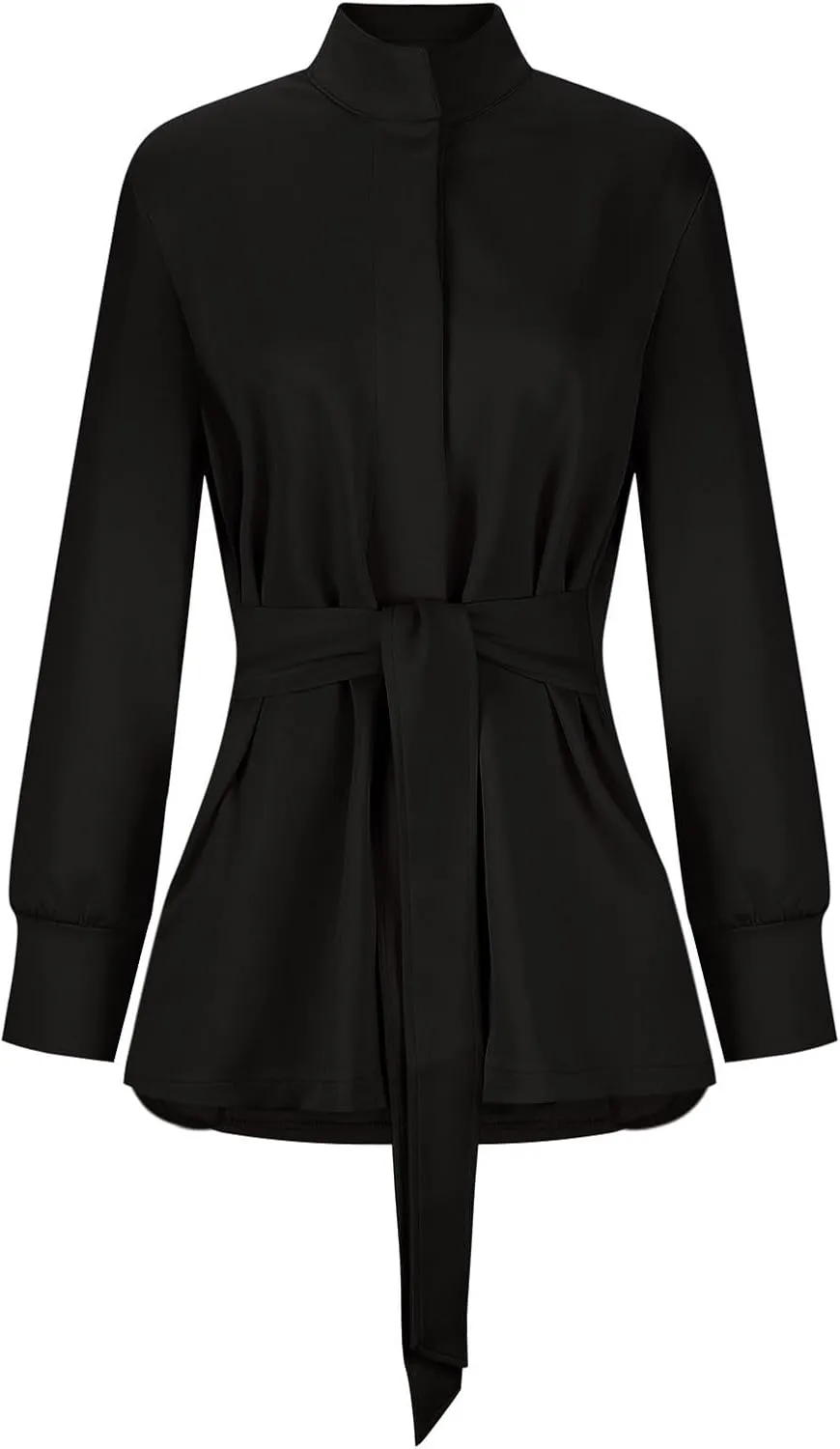 Sinzelimin Women’s Mid-Length Trench Coat with Belt Fashion Button up Stand Collar Long Sleeves Windbreaker Outwear & Jackets