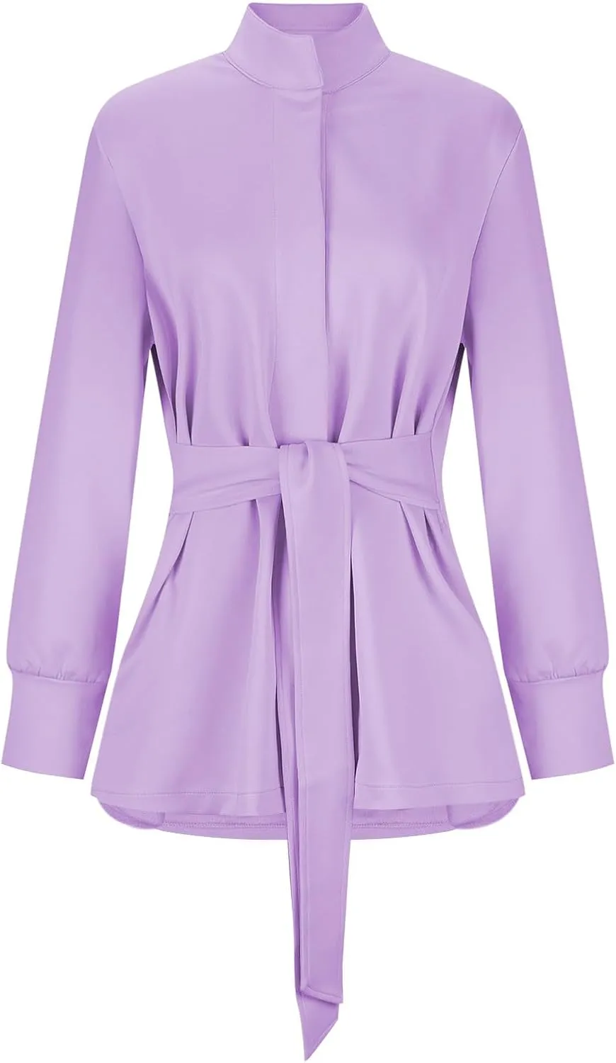 Sinzelimin Women’s Mid-Length Trench Coat with Belt Fashion Button up Stand Collar Long Sleeves Windbreaker Outwear & Jackets