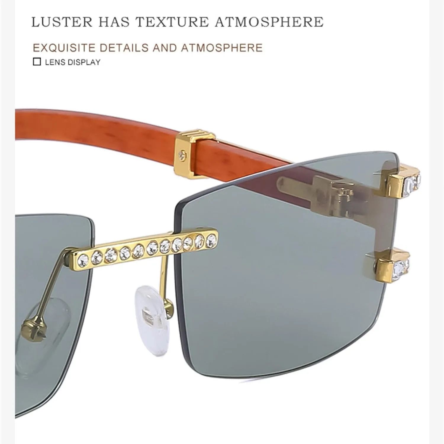 Small Rectangle Rimless Sunglasses for Women Vintage Luxury Men