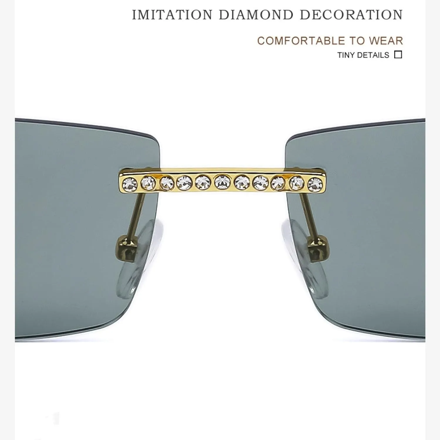 Small Rectangle Rimless Sunglasses for Women Vintage Luxury Men
