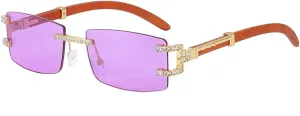 Small Rectangle Rimless Sunglasses for Women Vintage Luxury Men