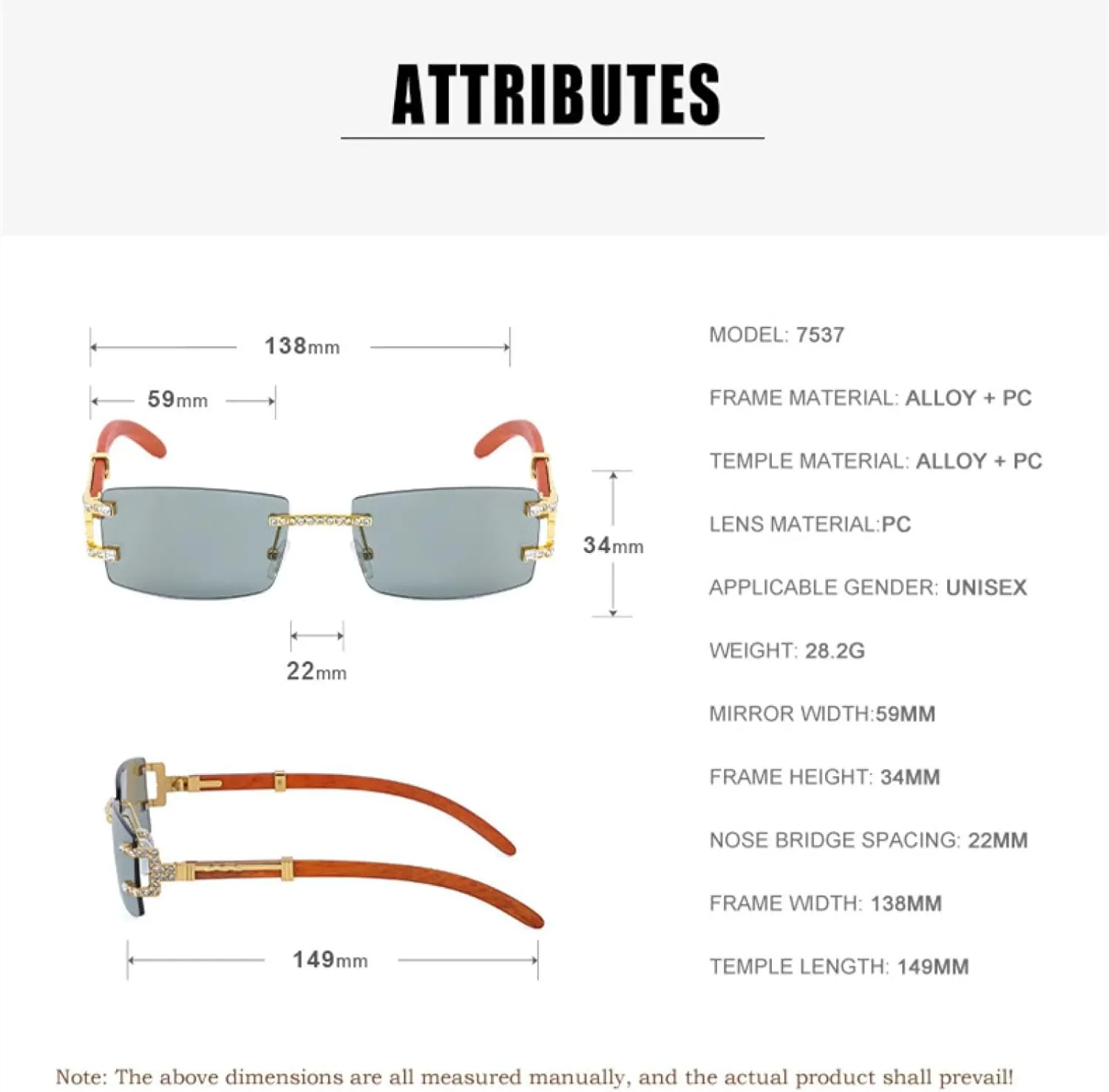 Small Rectangle Rimless Sunglasses for Women Vintage Luxury Men